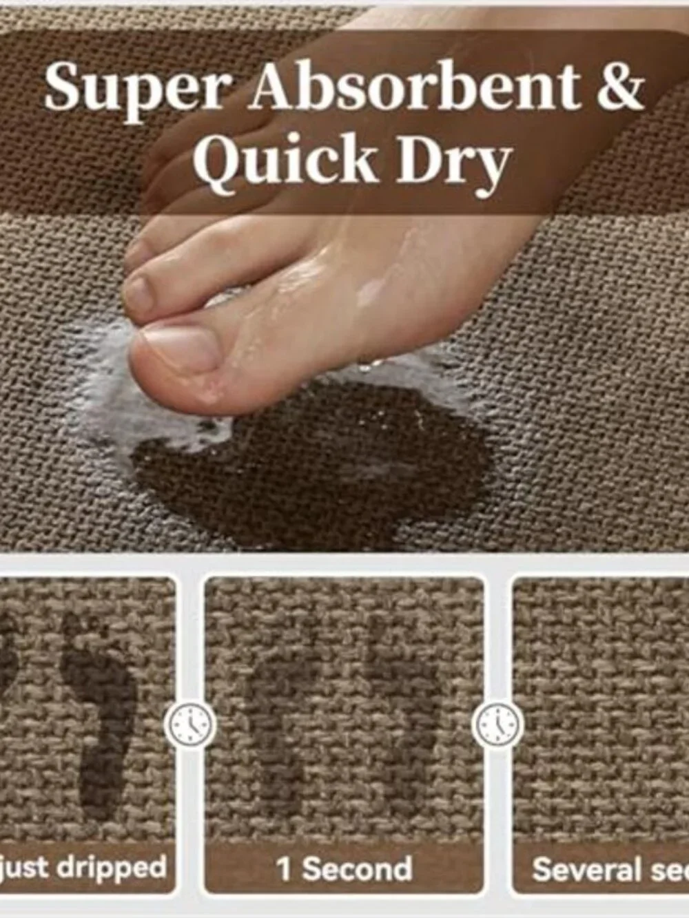 Thin Bath Mat Non Slip Quick Dry Absorbent Bathroom Rug Washable